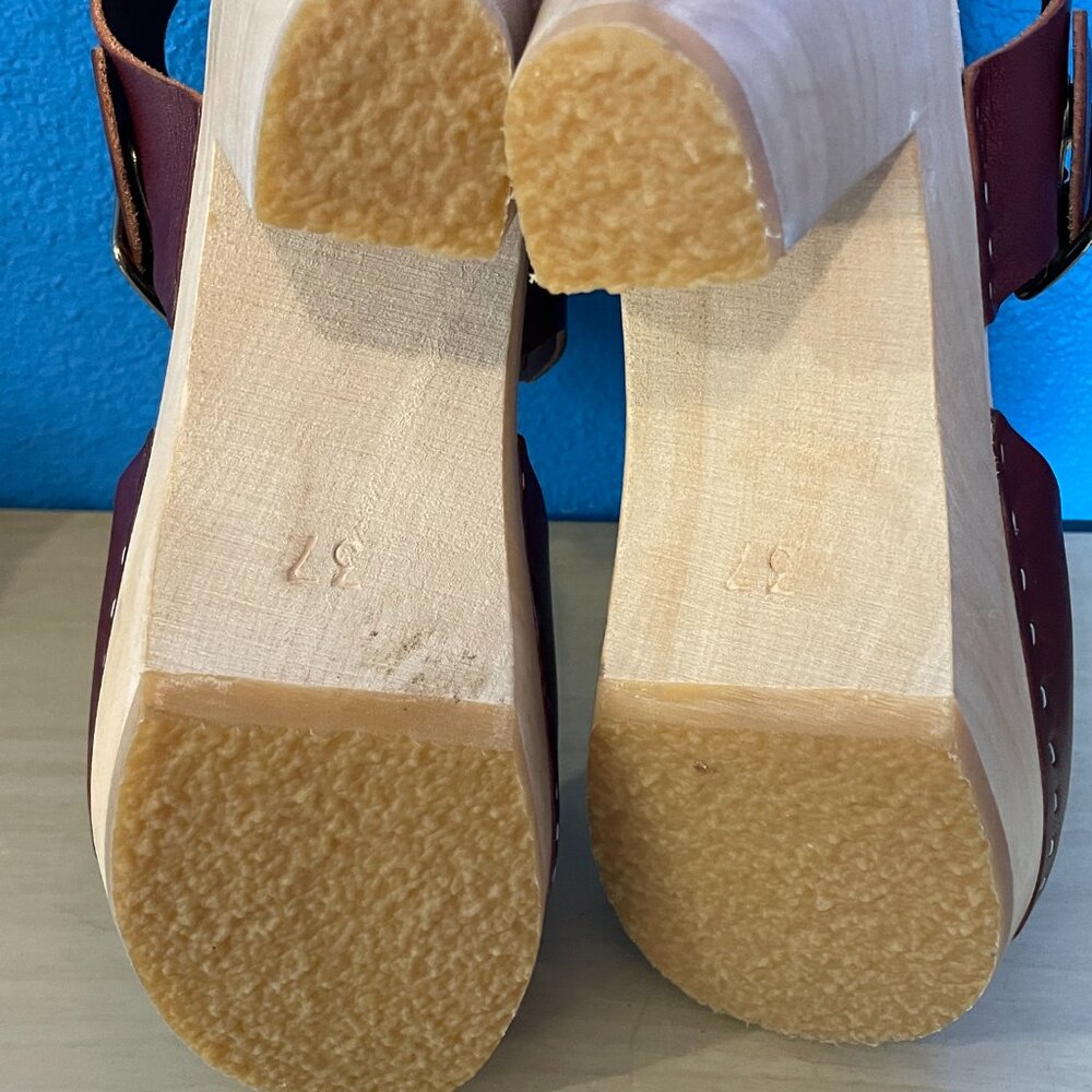Bryr Oxblood T-Strap High Heeled Clogs - Picture 4 of 8